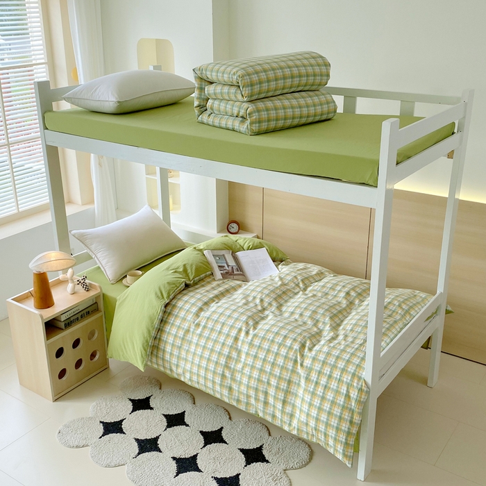 91家纺网 家纺一手货源 找家纺 春皖家纺 2025新款AB棉全棉亲肤水洗棉学生三件套四件套 栗木-芒格