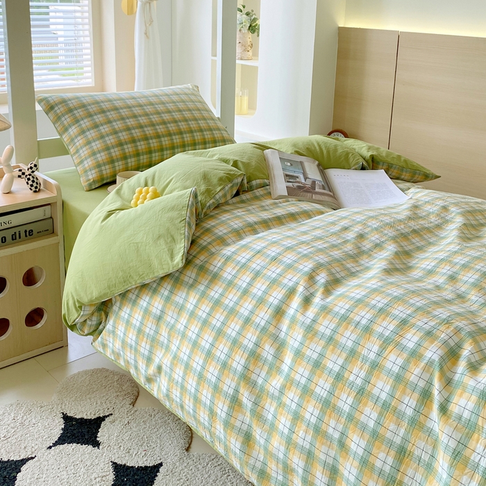 91家纺网 家纺一手货源 找家纺 春皖家纺 2025新款AB棉全棉亲肤水洗棉学生三件套四件套 栗木-芒格