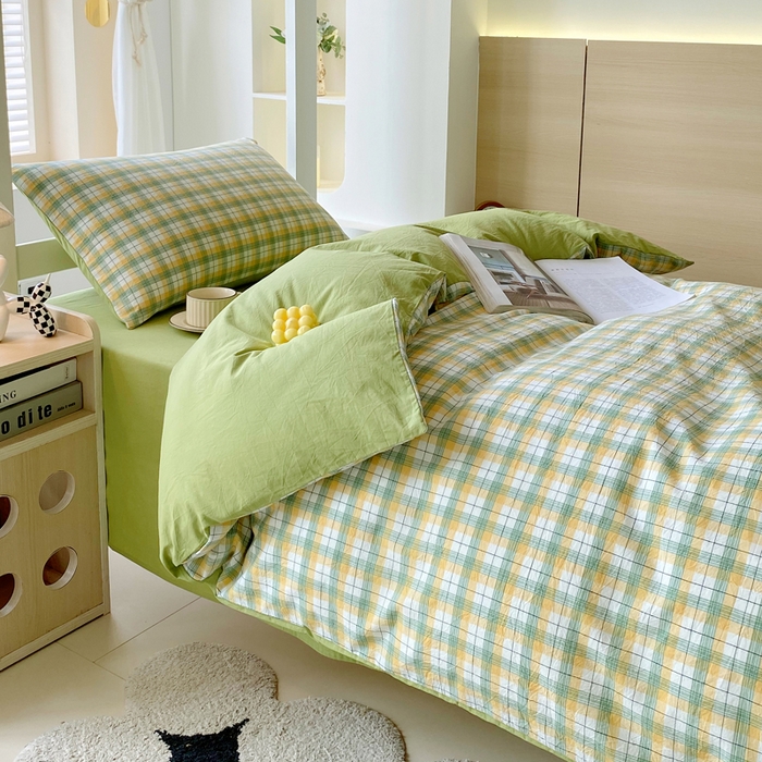 91家纺网 家纺一手货源 找家纺 春皖家纺 2025新款AB棉全棉亲肤水洗棉学生三件套四件套 栗木-芒格