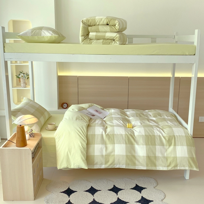 91家纺网 家纺一手货源 找家纺 春皖家纺 2025新款AB棉全棉亲肤水洗棉学生三件套四件套 素雅-芳绿