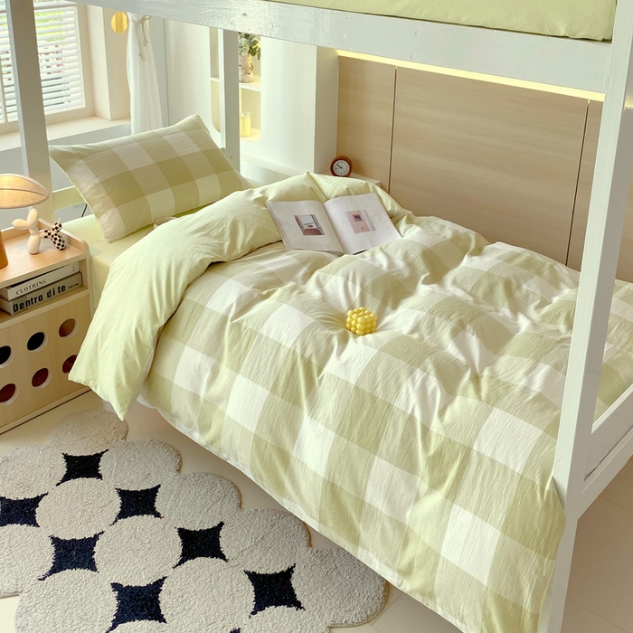 91家纺网 家纺一手货源 找家纺 春皖家纺 2025新款AB棉全棉亲肤水洗棉学生三件套四件套 素雅-芳绿