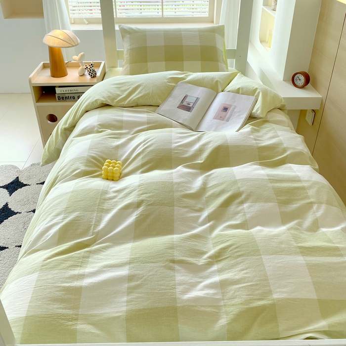 91家纺网 家纺一手货源 找家纺 春皖家纺 2025新款AB棉全棉亲肤水洗棉学生三件套四件套 素雅-芳绿