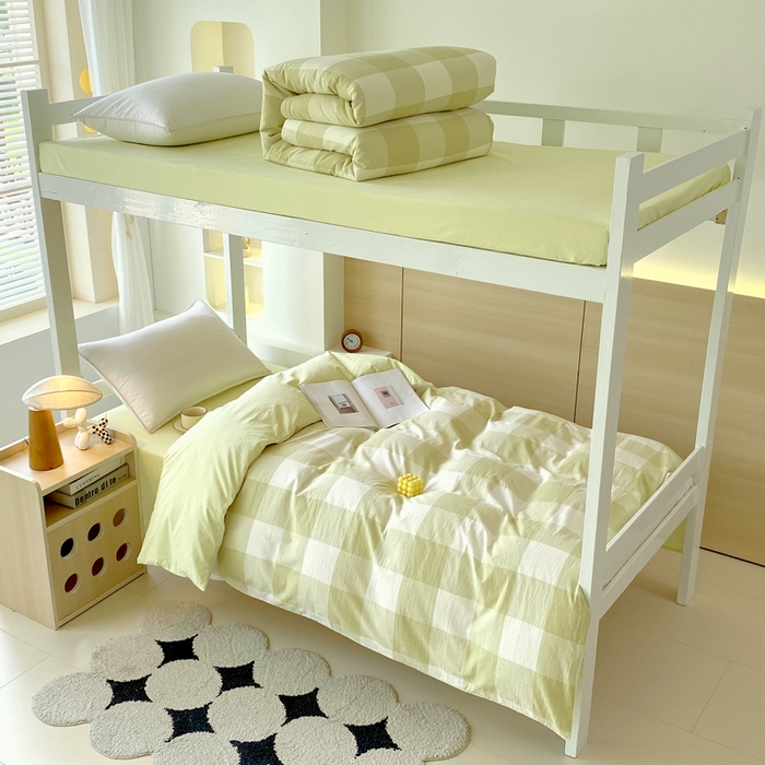 91家纺网 家纺一手货源 找家纺 春皖家纺 2025新款AB棉全棉亲肤水洗棉学生三件套四件套 素雅-芳绿