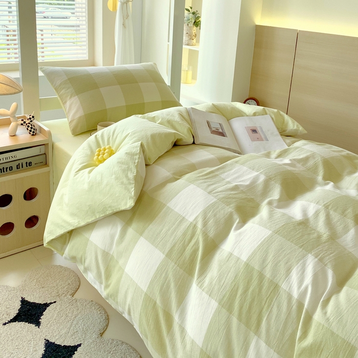 91家纺网 家纺一手货源 找家纺 春皖家纺 2025新款AB棉全棉亲肤水洗棉学生三件套四件套 素雅-芳绿