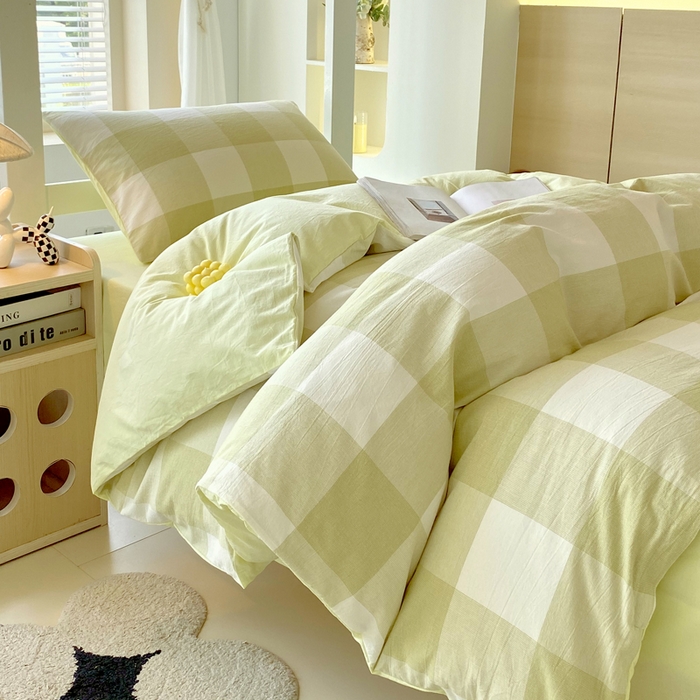 91家纺网 家纺一手货源 找家纺 春皖家纺 2025新款AB棉全棉亲肤水洗棉学生三件套四件套 素雅-芳绿