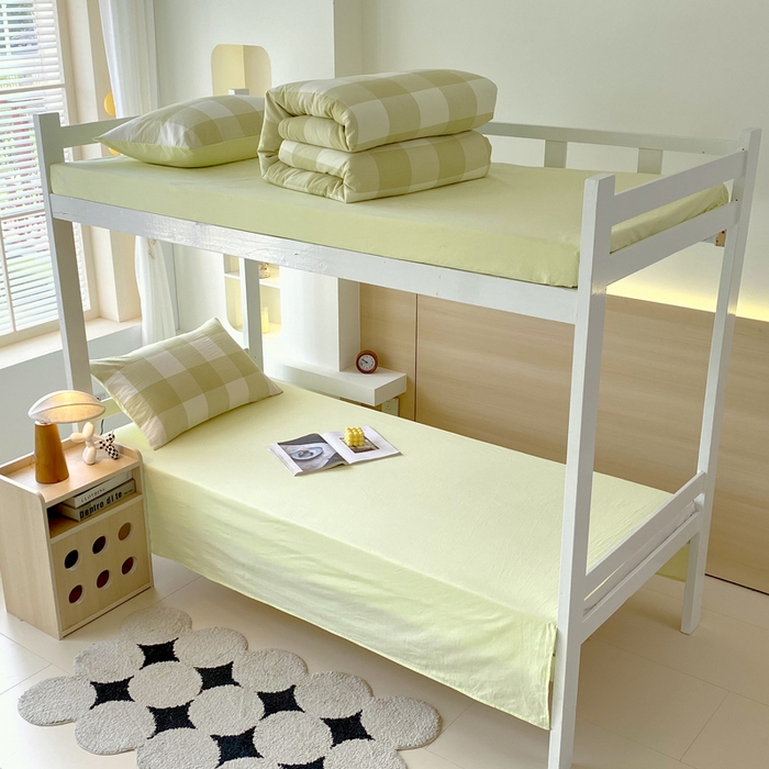 91家纺网 家纺一手货源 找家纺 春皖家纺 2025新款AB棉全棉亲肤水洗棉学生三件套四件套 素雅-芳绿