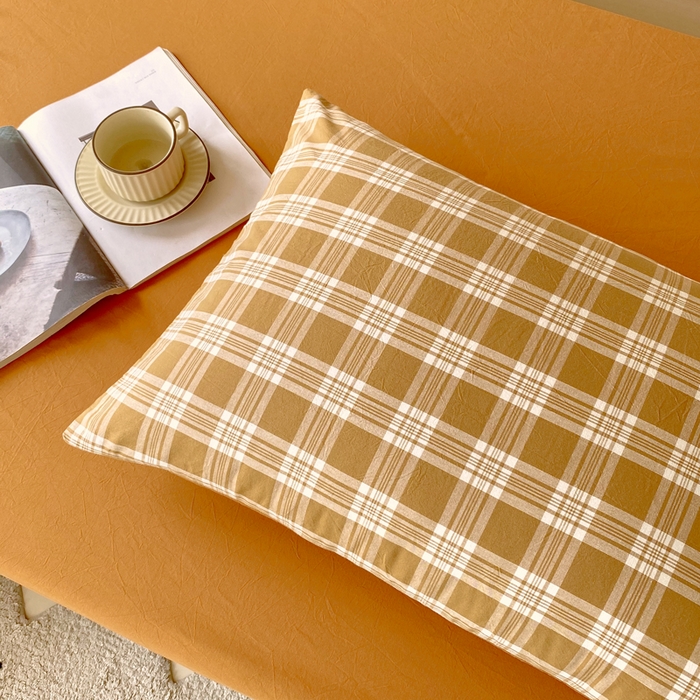 91家纺网 家纺一手货源 找家纺 春皖家纺 2025新款AB棉全棉亲肤水洗棉学生三件套四件套 素雅-黄格