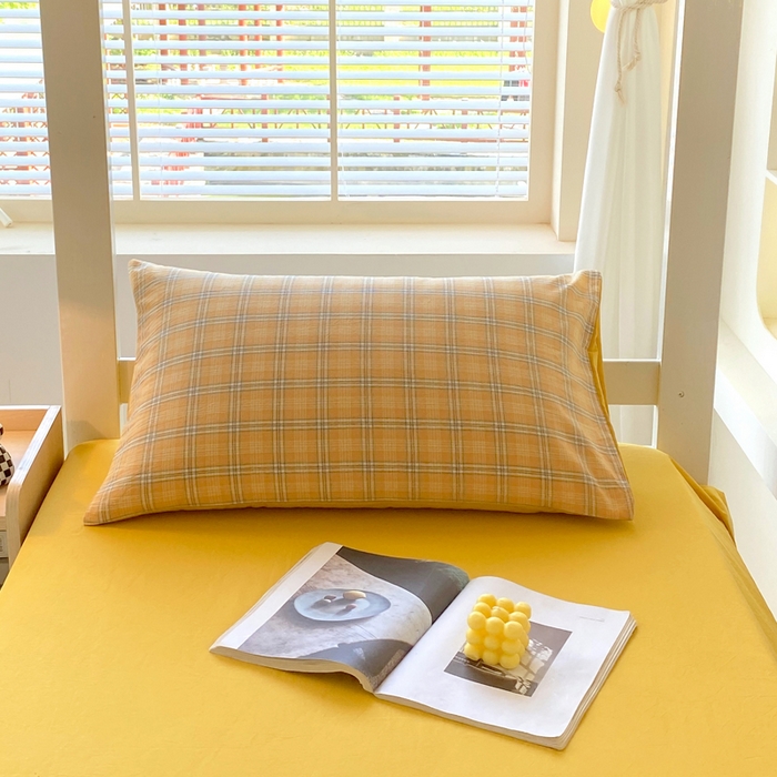 91家纺网 家纺一手货源 找家纺 春皖家纺 2025新款AB棉全棉亲肤水洗棉学生三件套四件套 素雅-黄条