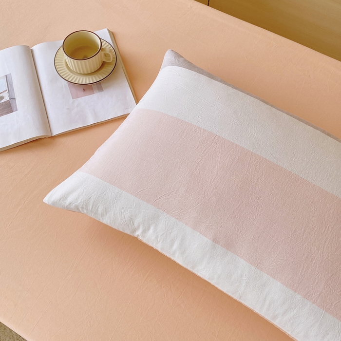 91家纺网 家纺一手货源 找家纺 春皖家纺 2025新款AB棉全棉亲肤水洗棉学生三件套四件套 素雅-灰白条