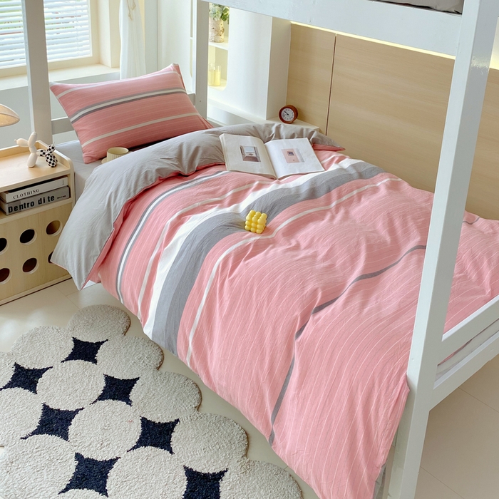 91家纺网 家纺一手货源 找家纺 春皖家纺 2025新款AB棉全棉亲肤水洗棉学生三件套四件套 素雅-蔻粉