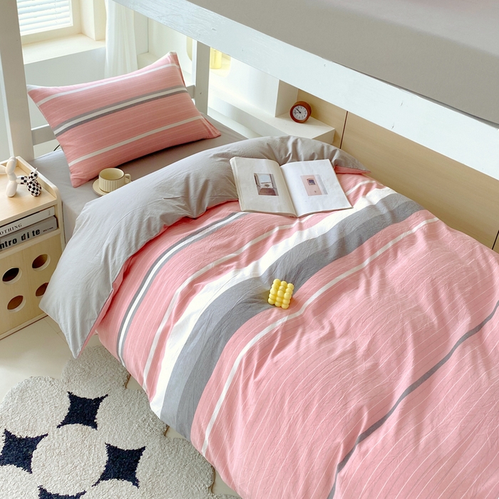 91家纺网 家纺一手货源 找家纺 春皖家纺 2025新款AB棉全棉亲肤水洗棉学生三件套四件套 素雅-蔻粉