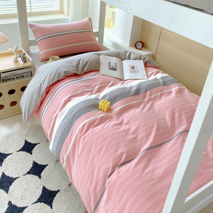 91家纺网 家纺一手货源 找家纺 春皖家纺 2025新款AB棉全棉亲肤水洗棉学生三件套四件套 素雅-蔻粉