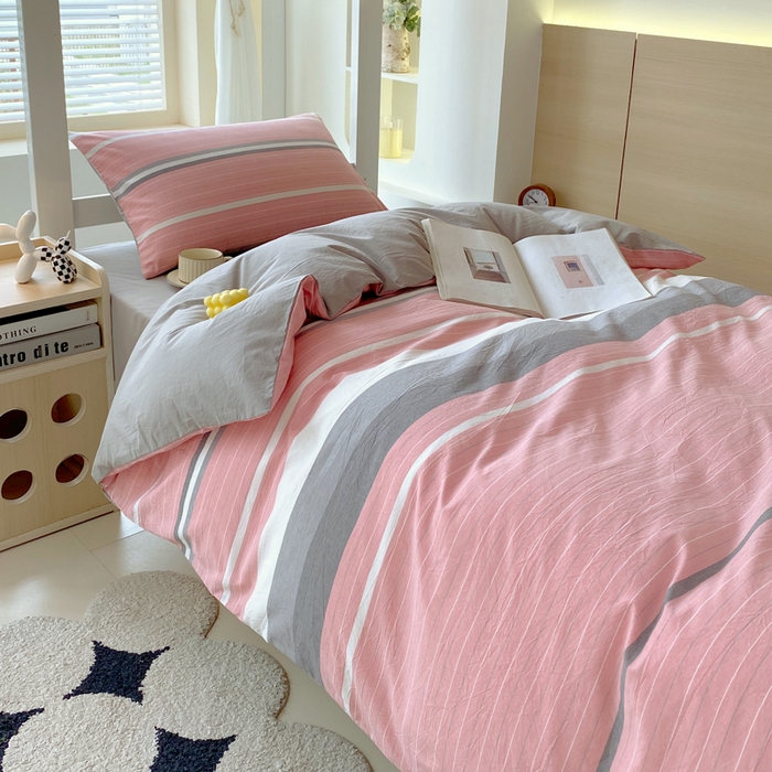 91家纺网 家纺一手货源 找家纺 春皖家纺 2025新款AB棉全棉亲肤水洗棉学生三件套四件套 素雅-蔻粉