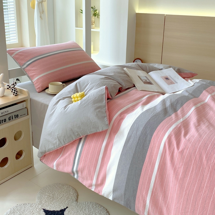 91家纺网 家纺一手货源 找家纺 春皖家纺 2025新款AB棉全棉亲肤水洗棉学生三件套四件套 素雅-蔻粉