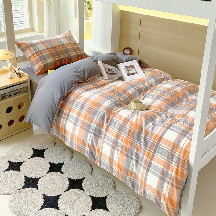 91家纺网 家纺一手货源 找家纺 春皖家纺 2025新款AB棉全棉亲肤水洗棉学生三件套四件套 素雅-莱恩