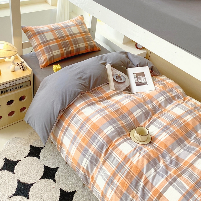 91家纺网 家纺一手货源 找家纺 春皖家纺 2025新款AB棉全棉亲肤水洗棉学生三件套四件套 素雅-莱恩