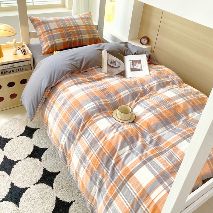 91家纺网 家纺一手货源 找家纺 春皖家纺 2025新款AB棉全棉亲肤水洗棉学生三件套四件套 素雅-莱恩