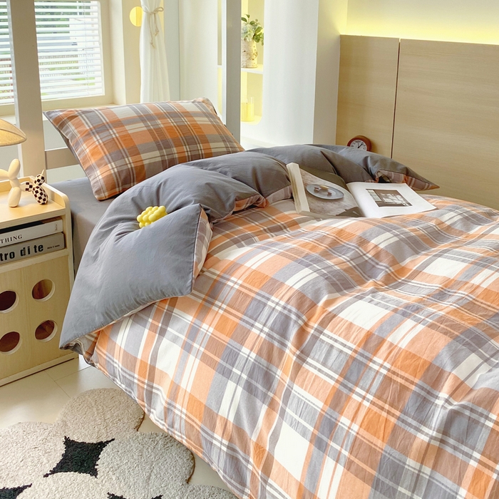 91家纺网 家纺一手货源 找家纺 春皖家纺 2025新款AB棉全棉亲肤水洗棉学生三件套四件套 素雅-莱恩