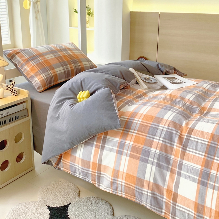 91家纺网 家纺一手货源 找家纺 春皖家纺 2025新款AB棉全棉亲肤水洗棉学生三件套四件套 素雅-莱恩