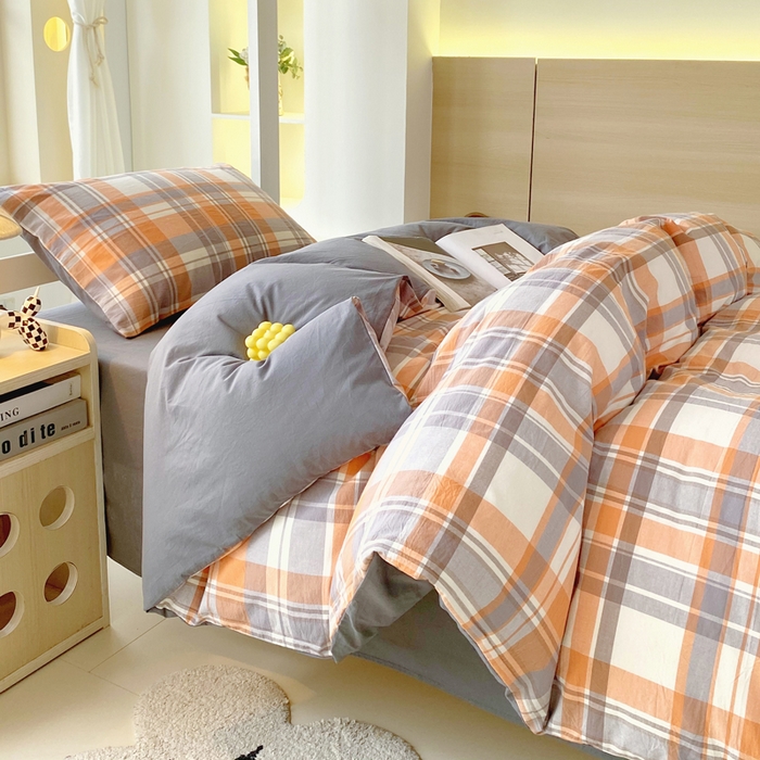 91家纺网 家纺一手货源 找家纺 春皖家纺 2025新款AB棉全棉亲肤水洗棉学生三件套四件套 素雅-莱恩