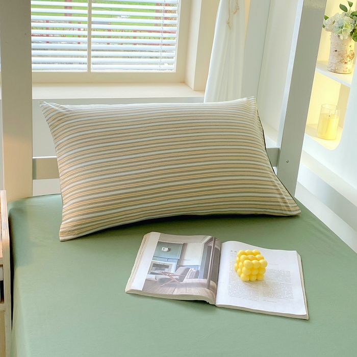 91家纺网 家纺一手货源 找家纺 春皖家纺 2025新款AB棉全棉亲肤水洗棉学生三件套四件套 素雅-绿条