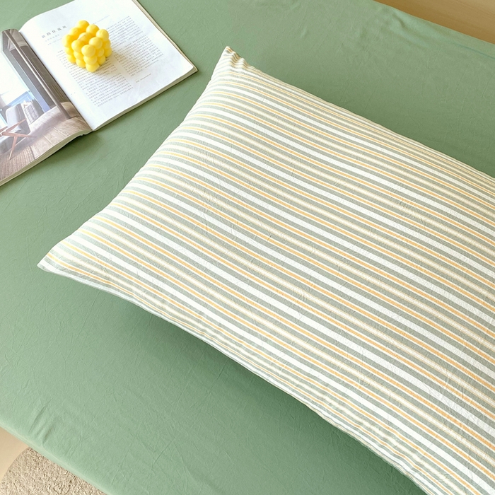 91家纺网 家纺一手货源 找家纺 春皖家纺 2025新款AB棉全棉亲肤水洗棉学生三件套四件套 素雅-绿条