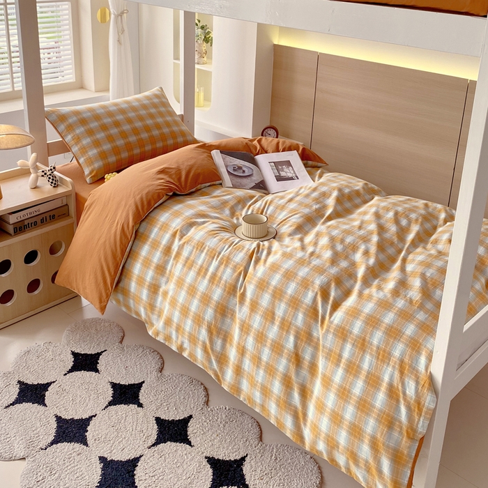 91家纺网 家纺一手货源 找家纺 春皖家纺 2025新款AB棉全棉亲肤水洗棉学生三件套四件套 素雅-沐夏