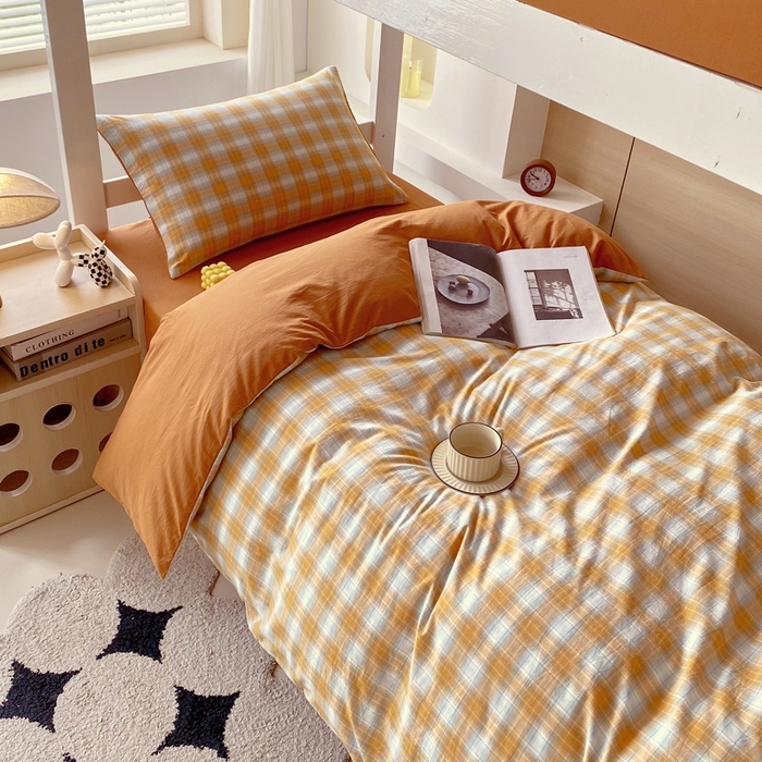 91家纺网 家纺一手货源 找家纺 春皖家纺 2025新款AB棉全棉亲肤水洗棉学生三件套四件套 素雅-沐夏