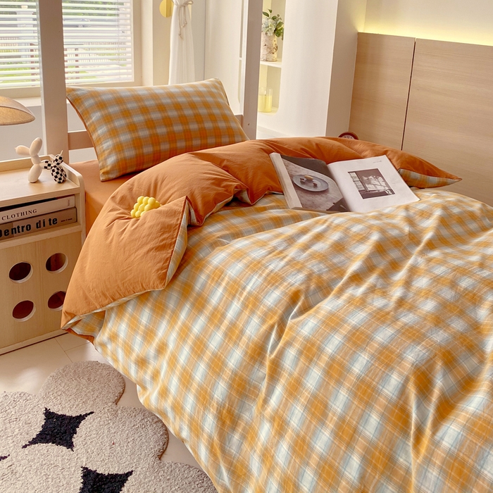 91家纺网 家纺一手货源 找家纺 春皖家纺 2025新款AB棉全棉亲肤水洗棉学生三件套四件套 素雅-沐夏