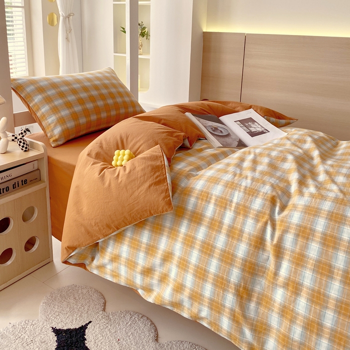 91家纺网 家纺一手货源 找家纺 春皖家纺 2025新款AB棉全棉亲肤水洗棉学生三件套四件套 素雅-沐夏