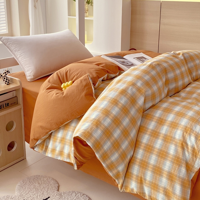 91家纺网 家纺一手货源 找家纺 春皖家纺 2025新款AB棉全棉亲肤水洗棉学生三件套四件套 素雅-沐夏