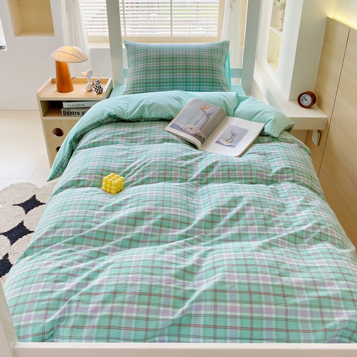 91家纺网 家纺一手货源 找家纺 春皖家纺 2025新款AB棉全棉亲肤水洗棉学生三件套四件套 素雅-情调