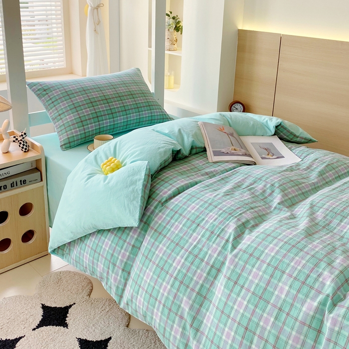 91家纺网 家纺一手货源 找家纺 春皖家纺 2025新款AB棉全棉亲肤水洗棉学生三件套四件套 素雅-情调