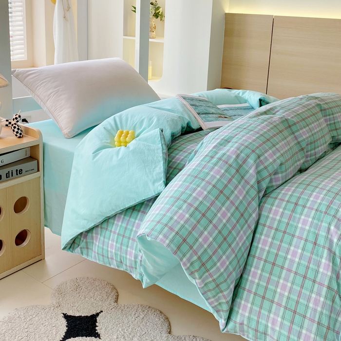 91家纺网 家纺一手货源 找家纺 春皖家纺 2025新款AB棉全棉亲肤水洗棉学生三件套四件套 素雅-情调