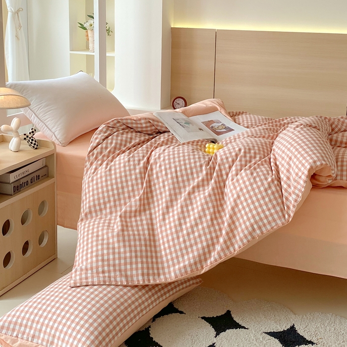 91家纺网 家纺一手货源 找家纺 春皖家纺 2025新款AB棉全棉亲肤水洗棉学生三件套四件套 素雅-玉格