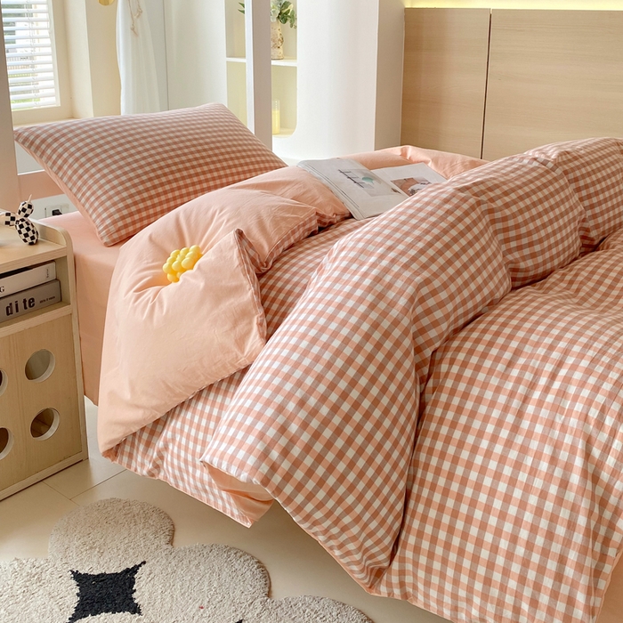 91家纺网 家纺一手货源 找家纺 春皖家纺 2025新款AB棉全棉亲肤水洗棉学生三件套四件套 素雅-玉格