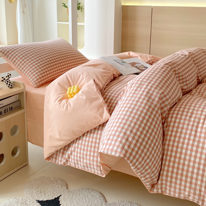 91家纺网 家纺一手货源 找家纺 春皖家纺 2025新款AB棉全棉亲肤水洗棉学生三件套四件套 素雅-玉格