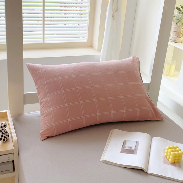 91家纺网 家纺一手货源 找家纺 春皖家纺 2025新款AB棉全棉亲肤水洗棉学生三件套四件套 素雅-韵粉