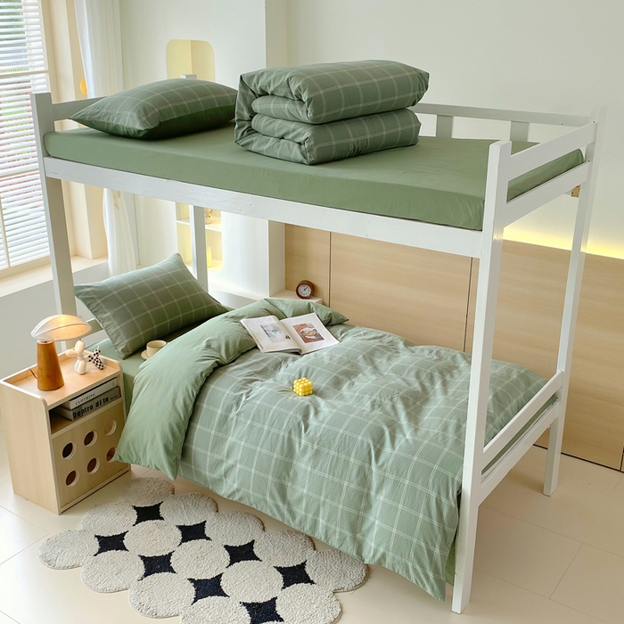 春皖家纺 2025新款AB棉全棉亲肤水洗棉学生三件套四件套 素雅-韵绿