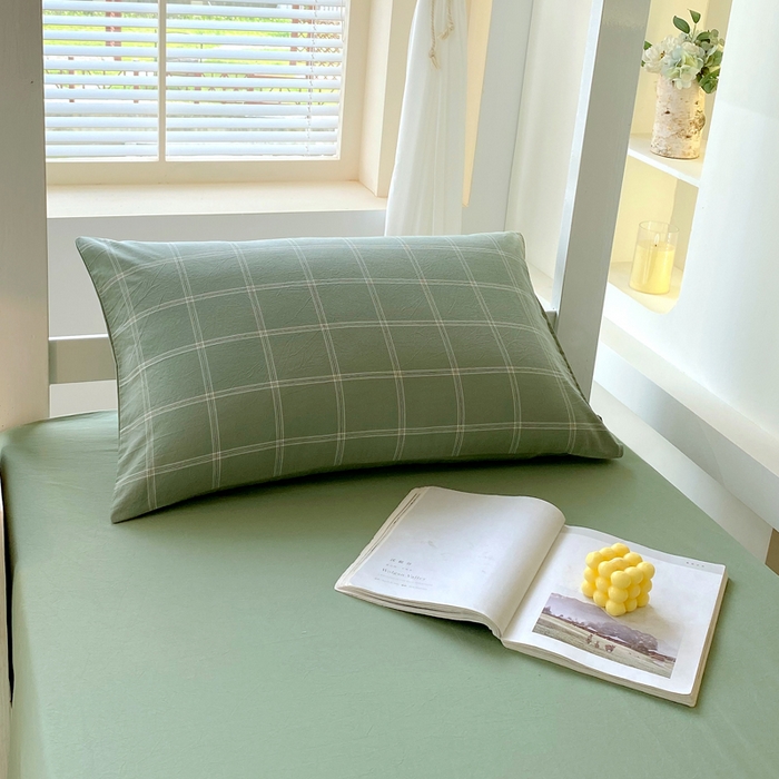 91家纺网 家纺一手货源 找家纺 春皖家纺 2025新款AB棉全棉亲肤水洗棉学生三件套四件套 素雅-韵绿