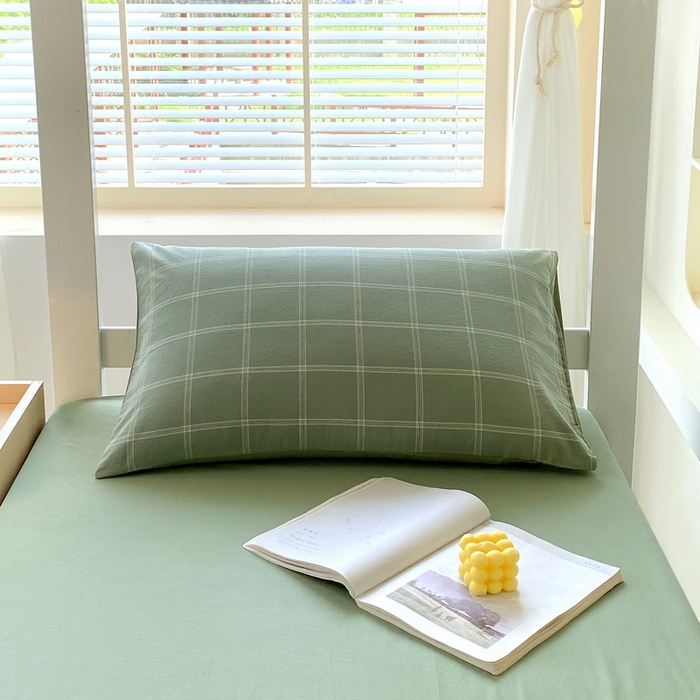 91家纺网 家纺一手货源 找家纺 春皖家纺 2025新款AB棉全棉亲肤水洗棉学生三件套四件套 素雅-韵绿