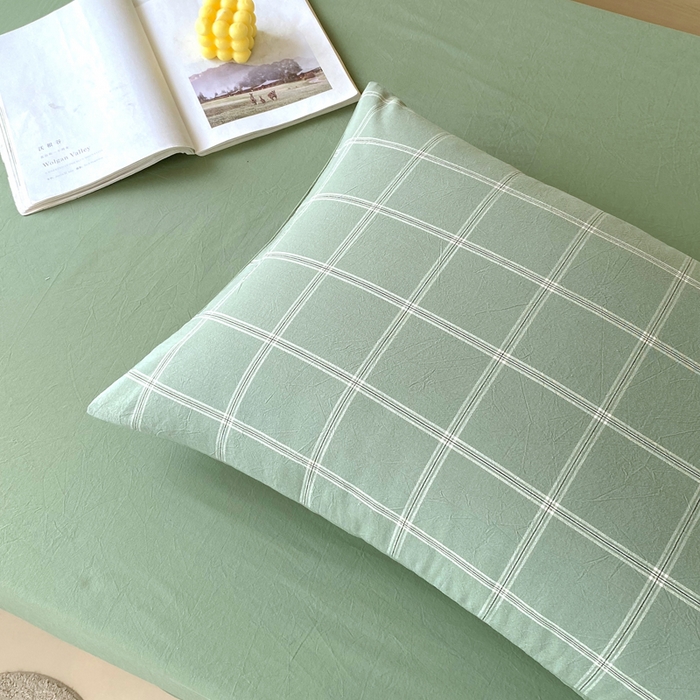 91家纺网 家纺一手货源 找家纺 春皖家纺 2025新款AB棉全棉亲肤水洗棉学生三件套四件套 素雅-韵绿