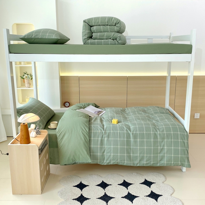 91家纺网 家纺一手货源 找家纺 春皖家纺 2025新款AB棉全棉亲肤水洗棉学生三件套四件套 素雅-韵绿