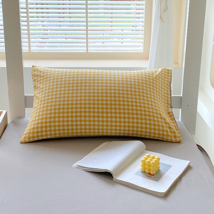 91家纺网 家纺一手货源 找家纺 春皖家纺 2025新款AB棉全棉亲肤水洗棉学生三件套四件套 朱羽-黄格