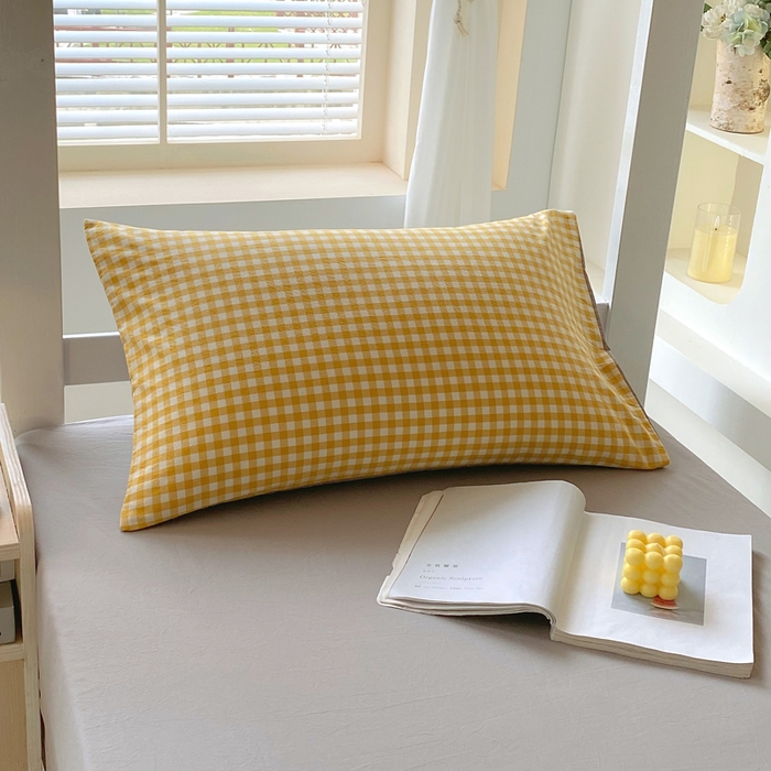 91家纺网 家纺一手货源 找家纺 春皖家纺 2025新款AB棉全棉亲肤水洗棉学生三件套四件套 朱羽-黄格