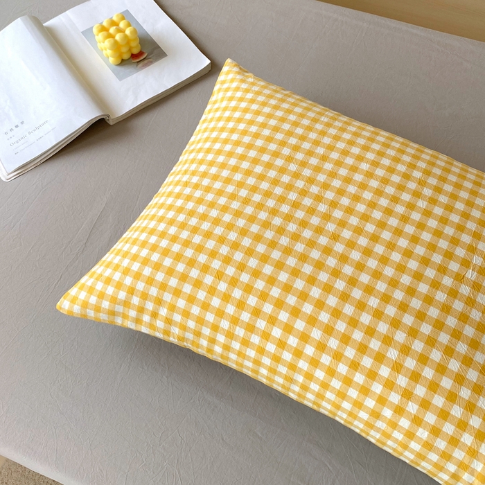 91家纺网 家纺一手货源 找家纺 春皖家纺 2025新款AB棉全棉亲肤水洗棉学生三件套四件套 朱羽-黄格