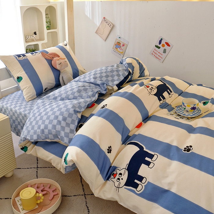 91家纺网 家纺一手货源 找家纺 （总）水妙家纺 2025年新款A类全棉纯棉学生宿舍上下铺床笠六件套五件套