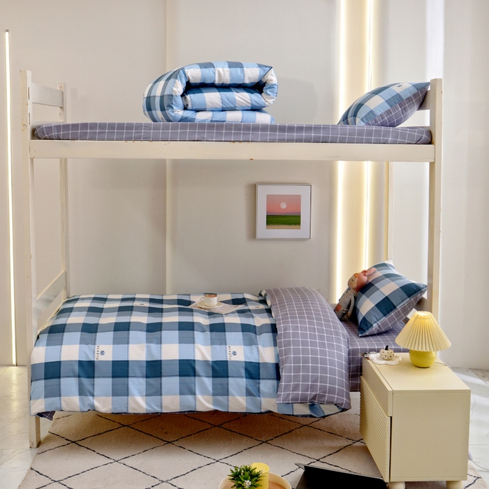 91家纺网 家纺一手货源 找家纺 （总）水妙家纺 2025年新款A类全棉纯棉学生宿舍上下铺床笠六件套五件套