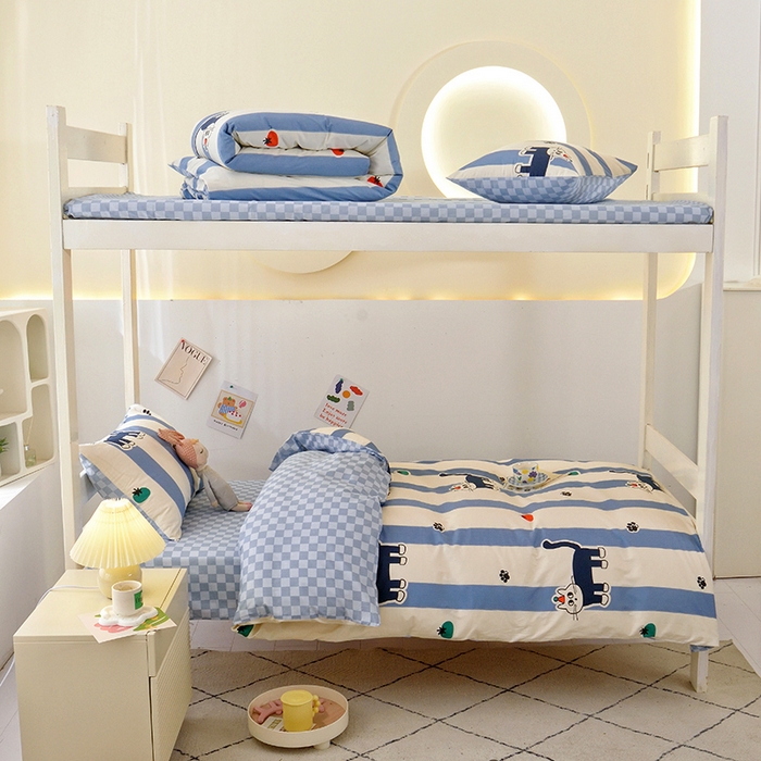 91家纺网 家纺一手货源 找家纺 （总）水妙家纺 2025年新款A类全棉纯棉学生宿舍上下铺床笠六件套五件套