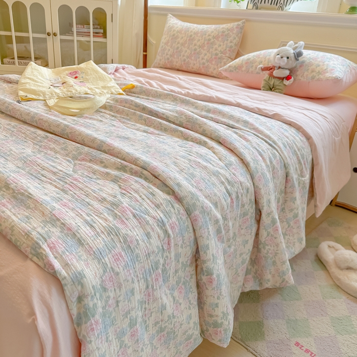 91家纺网 家纺一手货源 找家纺 （总）玉海棠家纺 2025新款云感双层纱暗合夏被夏凉被空调被四件套